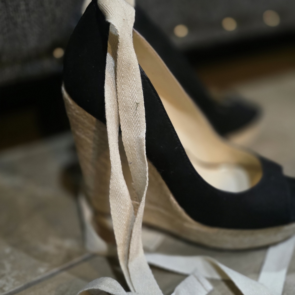 Jessica Simpson Black Espadrille Wedge Heels with Ankle Tie